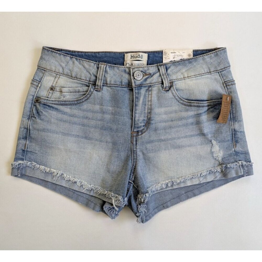 NWT Mudd FLX Shortie Cuffed Shorts Size 7 Low Rise Light Wash Denim